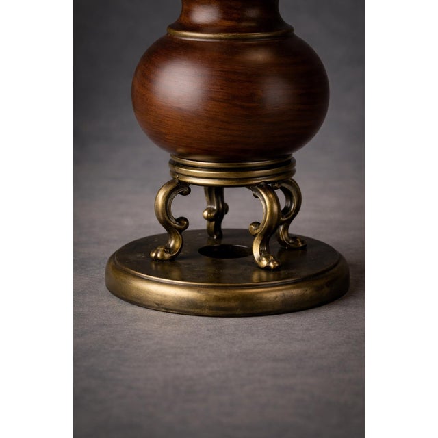 Sku: L279 Title: Vintage 1970s Sculptural Faux Bois & Brass Table Lamp — Tall 38” Statement Lamp With Claw Foot Base For Sale - Image 4 of 6