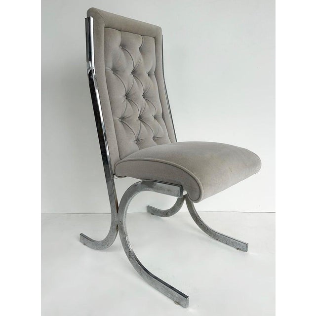 Late 20th Century Attributed to Milo Baughman Howell Burd Chrome Tufted Velvet Chairs, a Pair For Sale - Image 9 of 15