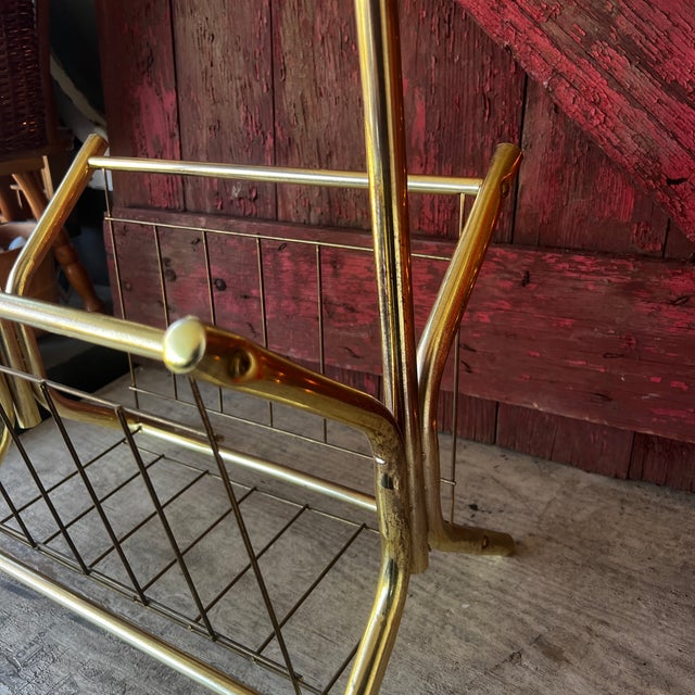 Glass Vintage Brass & Glass Magazine Rack With Tempered Glass Top Mid-Century Modern Style For Sale - Image 7 of 17