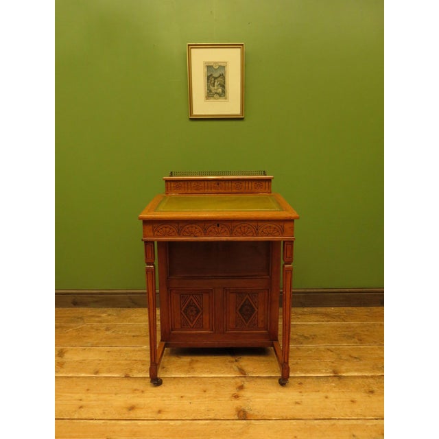 Brown English Davenport with Leather Top, 1890s For Sale - Image 8 of 18