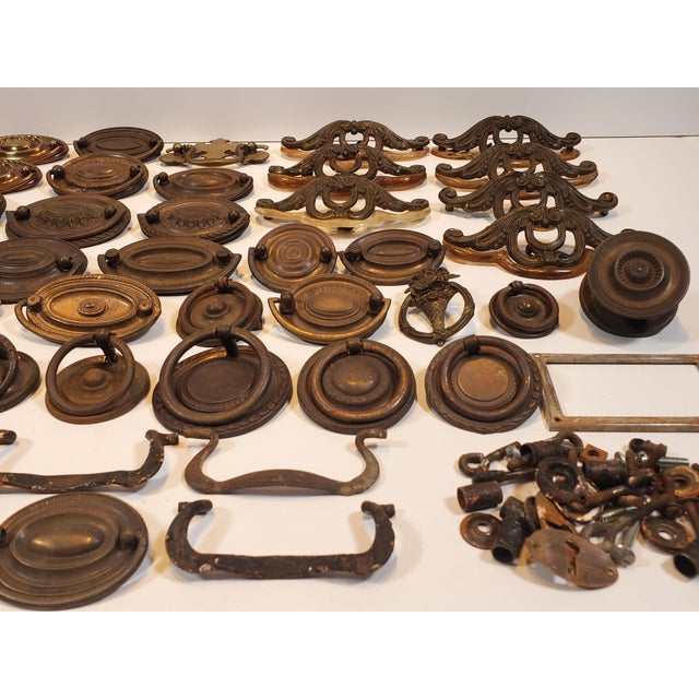 Early 20th Century Antique Decorative Brass Metal Furniture Handles and Knobs (42 Pieces) For Sale - Image 5 of 9