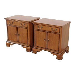 Pr Drexel Devoncourt English Yew Wood Bedside Chests Nitestands End Tables For Sale