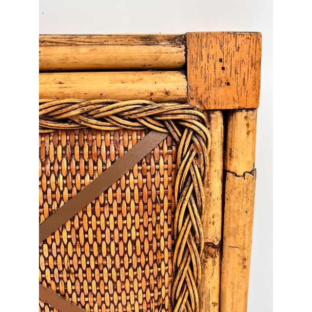 Vintage British Colonial Coastal Bamboo, Rattan, and Leather Bulletin Board For Sale In New York - Image 6 of 12