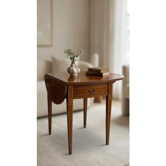 Mid 20th Century Hepplewhite Style Inlaid Mahogany Pembroke Drop-Leaf Side Table For Sale In Los Angeles - Image 6 of 12