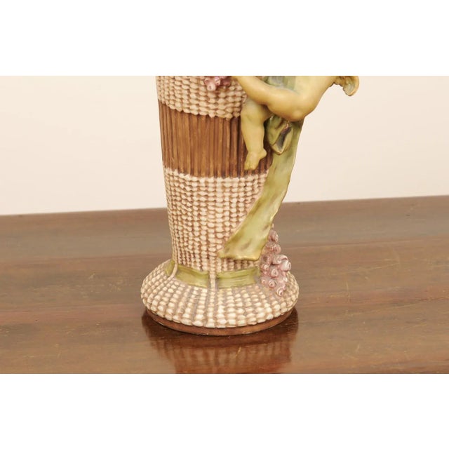 1860s French Napol"on III Painted Terracotta Vase with Cherubs and Roses For Sale - Image 12 of 13