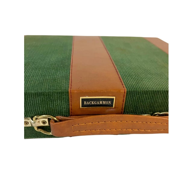 Green Vintage Mid-Century Green and Brown Striped Backgammon Game Set in Travel Case For Sale - Image 8 of 17