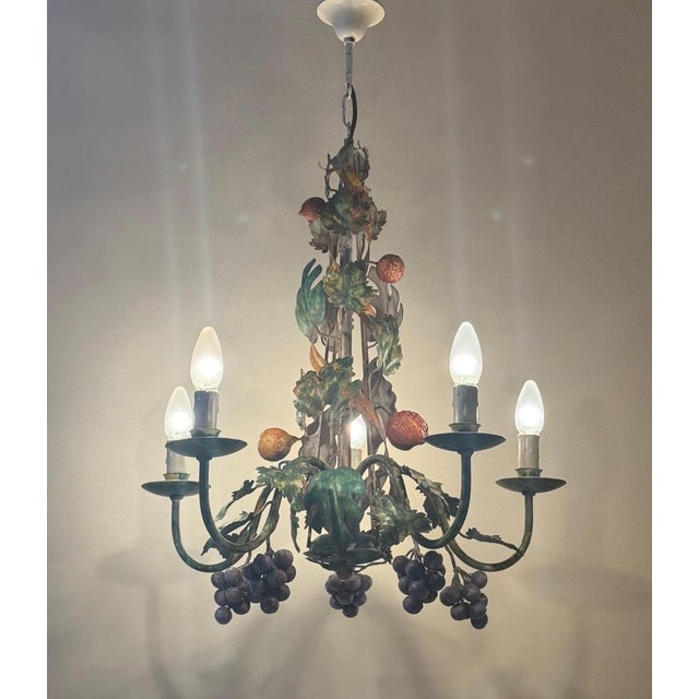 Italian Hand-Painted Fruit and Vine Chandelier with Pomegranates, 1970s For Sale - Image 6 of 16