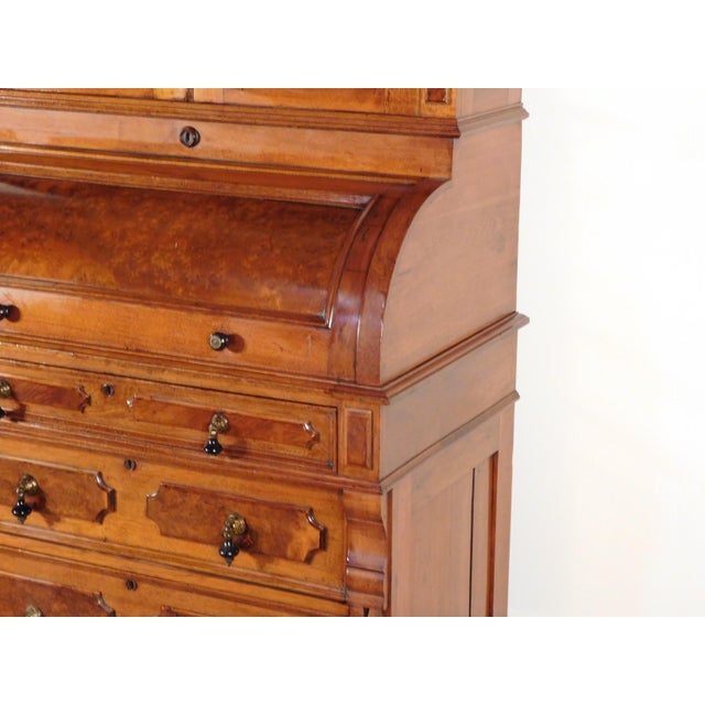 Victorian Antique 1880s Victorian Eastlake Burled Walnut Cylinder Secretary Bookcase Desk For Sale - Image 3 of 16