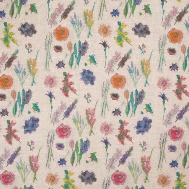 Somerset Print on Natural Linen Fabric Fabric For Sale