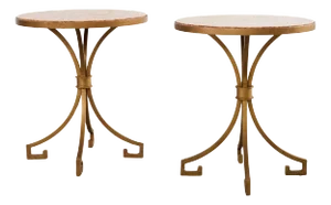 Pair of Arturo Pani Style Iron Marble Top Drink Tables