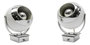 Space Age Ball Wall Lamps in White and Chrome, 1970s, Set of 2
