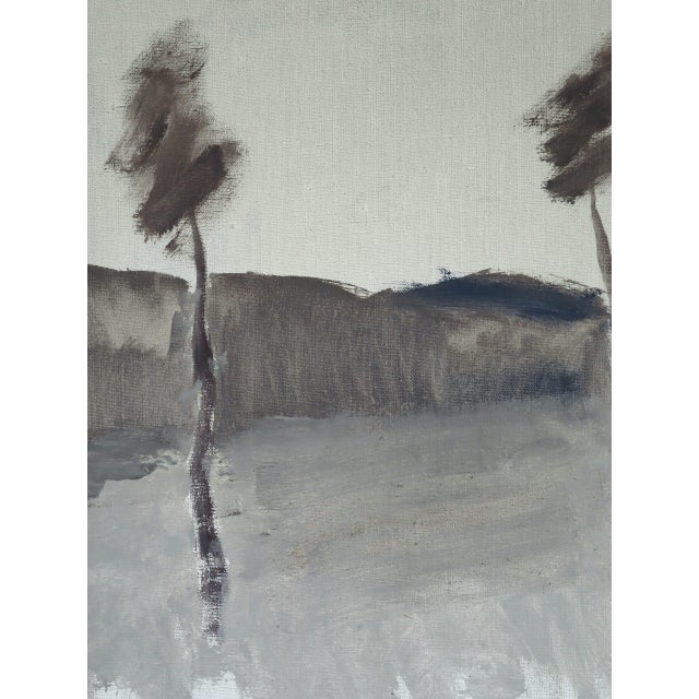 Taupe Mid-Century Modern 'The Quiet Whisper of Trees' Swedish Minimalist Abstract Landscape Oil Painting, Framed For Sale - Image 8 of 10