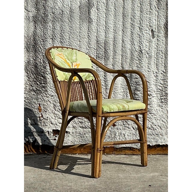 Khaki Vintage Coastal Bent Rattan Lounge Chair For Sale - Image 8 of 9