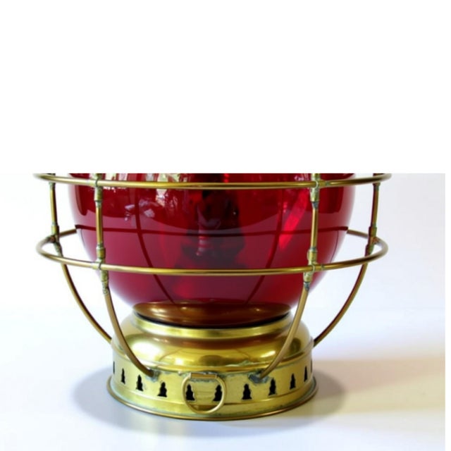 American Antique Perkins Brass Onion Lantern 20" Ruby Red Glass Nautical Ship Oil Lamp For Sale - Image 3 of 8
