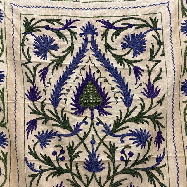 Vintage Tree-of-Life Style Large Suzani Textile Embroidered Wall-Hanging For Sale - Image 4 of 7