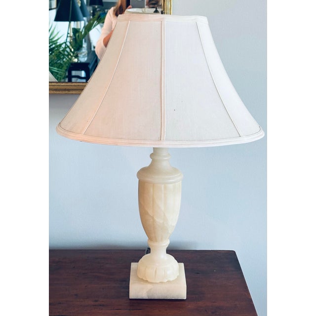 Stone Sarreid Carved Alabaster Lamps- A Pair For Sale - Image 7 of 12