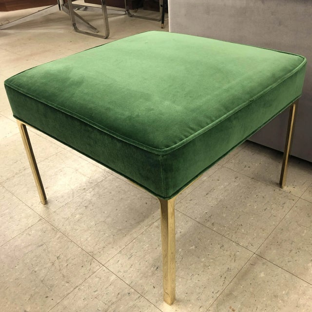 Astor Square Brass Ottoman in Emerald Velvet by Montage For Sale In New York - Image 6 of 7