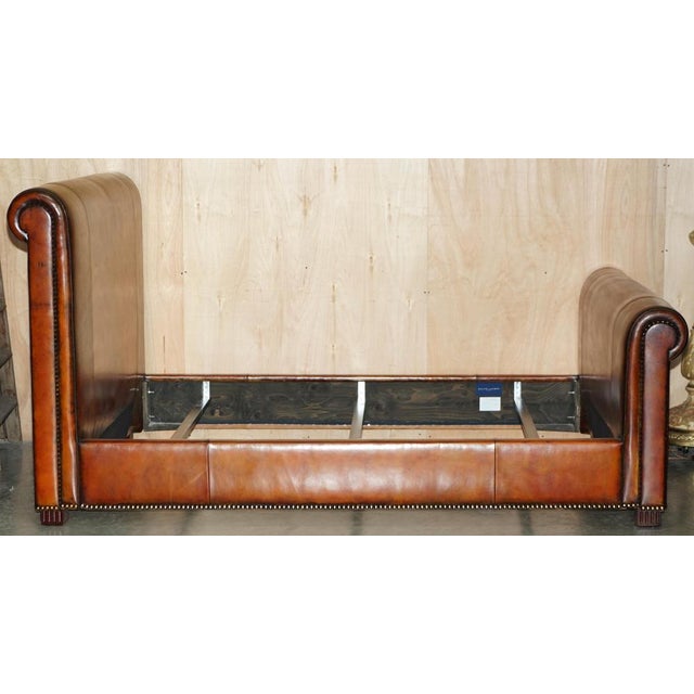 Brown European King Bed Frame in Hand-Dyed Brown Leather from Ralph Lauren For Sale - Image 8 of 18