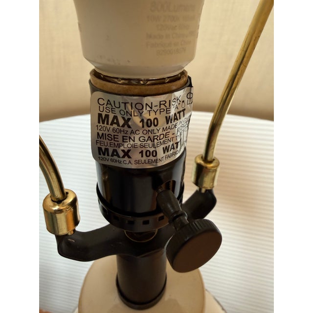 Cream Ceramic Column Table Lamps, Pair For Sale - Image 12 of 12