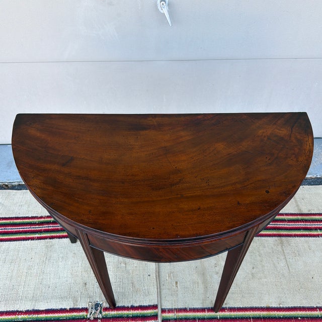 George Hepplewhite Antique Mahogany Hepplewhite Demilune Flip-Top Game Table, Philadelphia, Circa 1790s For Sale - Image 4 of 12