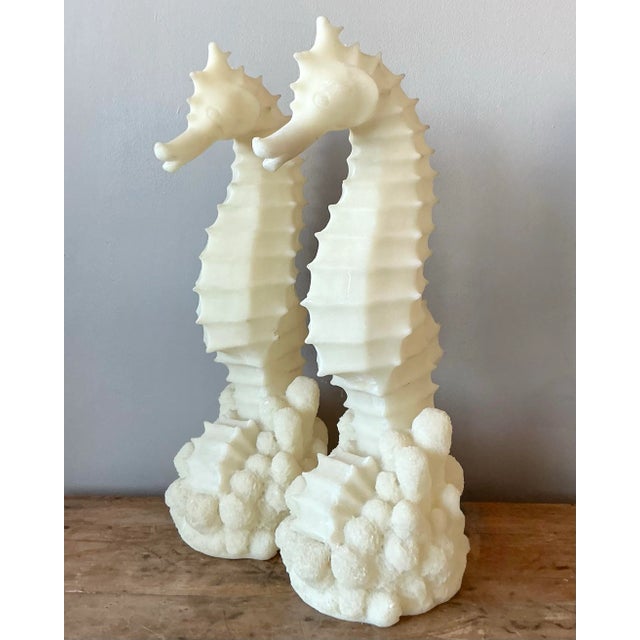 Plastic Vintage Coastal Cast Resin Seahorses Lamps - A Pair For Sale - Image 7 of 7