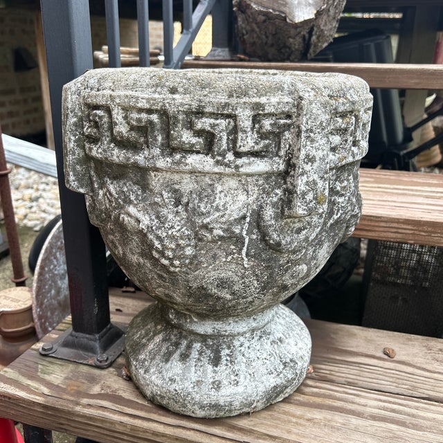 These vintage Greek Key grapevine motif planters are a charming addition to any collection. Made of concrete with an...