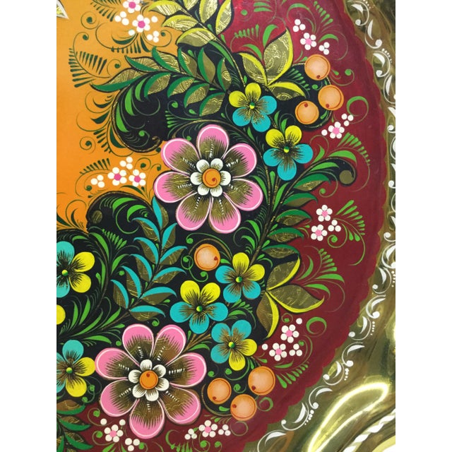 Traditional Gold Plate Hand Painted Serving Tray Bohemian For Sale - Image 3 of 10