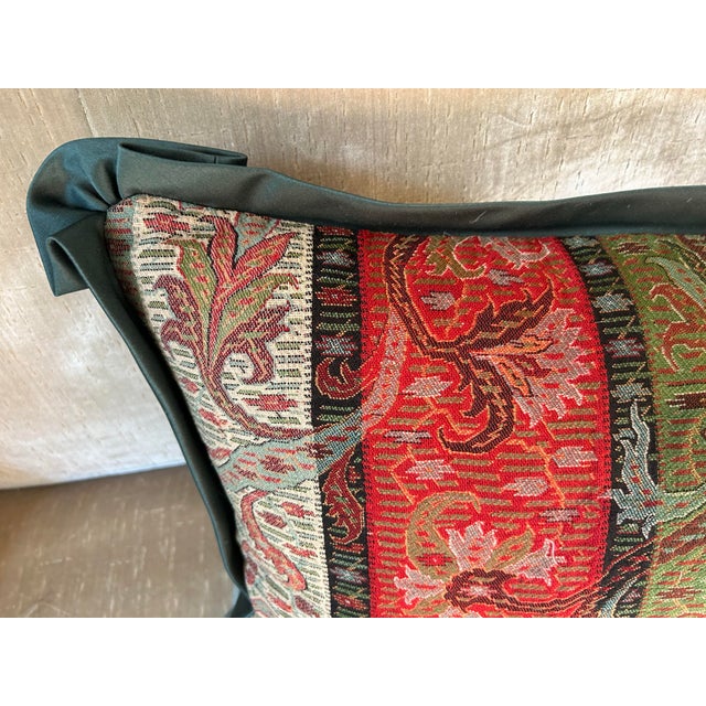 A large lumbar pillow made from a mid 19th century Scottish wool paisley shawl, backed with coordinating cashmere, a down...