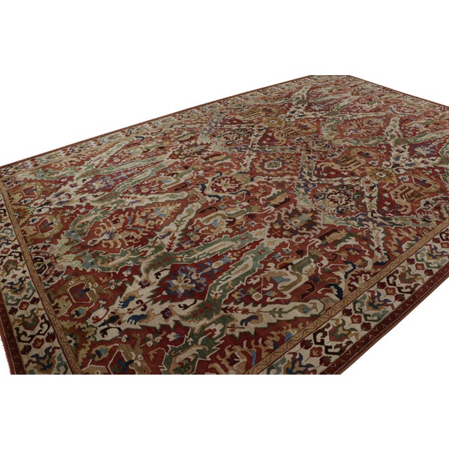 Hand-tufted in wool and originating from Germany, this 12x18 antique European rug in red, has exquisite Soumak Dragon...