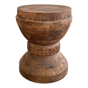 Made Goods Marek Mango Wood Drum Side Table – Sculptural Carved Pedestal, Organic Modern