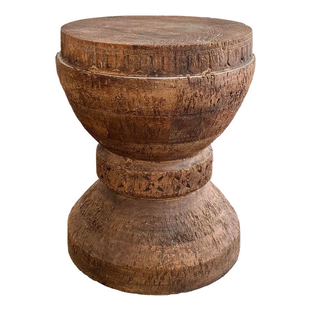 Natural Mango Wood Drum Style Side Table by Made Goods For Sale
