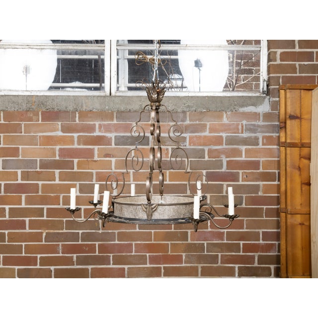 1920s French Art Deco Iron Chandelier Eight Light Chandelier with Scrolling Arms For Sale In Atlanta - Image 6 of 12