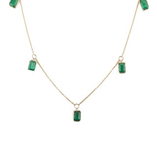 Natural 4.06 Carat Octagon Emerald Charm Necklace in 14k Yellow Gold For Sale