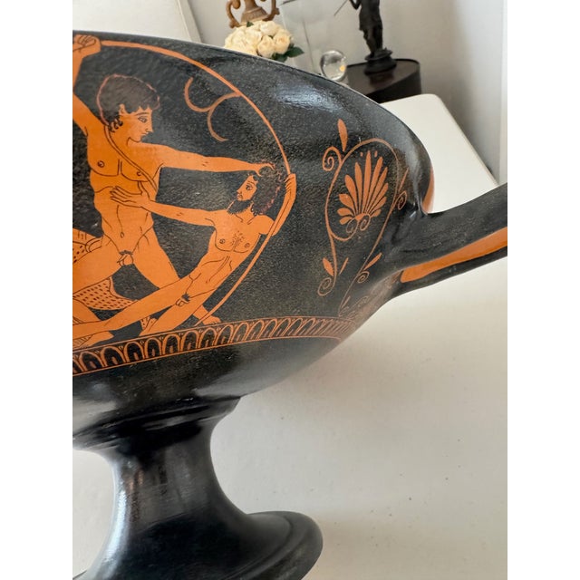 Red Large Classical Greek Red-Figure Style Footed Bowl With Mythological Scene, Hand-Painted For Sale - Image 8 of 12