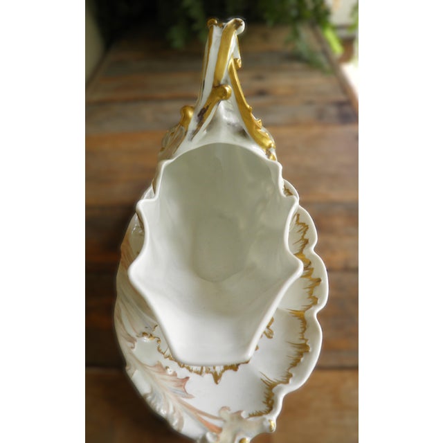 Ivory Limoges a Superb & Rare Rocaille-Style Seashell Sauceboat W/ Waves & Fish 1891-1890 For Sale - Image 8 of 10