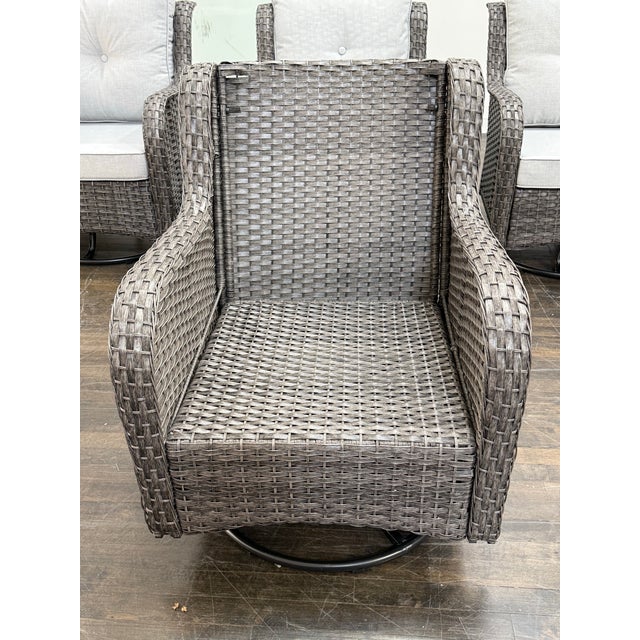 Wood Outdoor Porch Glider Swivel Chairs, Set of Four For Sale - Image 7 of 12