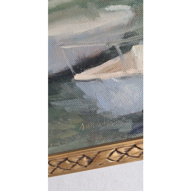 Early 21st Century Beautiful Framed Original Acrylic on Board ‘Sailboat Harbor’ For Sale - Image 5 of 7
