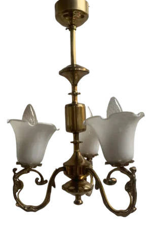 Small Three-Arm Chandelier in Brass and Glass, 1970s