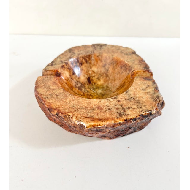 Vintage Italian Alabaster Ashtray Bowl – Heavy Stone Catchall, Organic Edge Marble Decor, Mid Century Modern Desk Accessory For Sale In Louisville - Image 6 of 11
