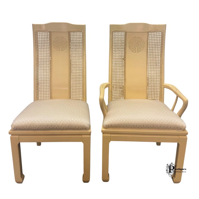 1970s Vintage Bernhardt Shibui Collection Chinoiserie Style Ivory Dining Chairs - Set of 6 For Sale - Image 5 of 11
