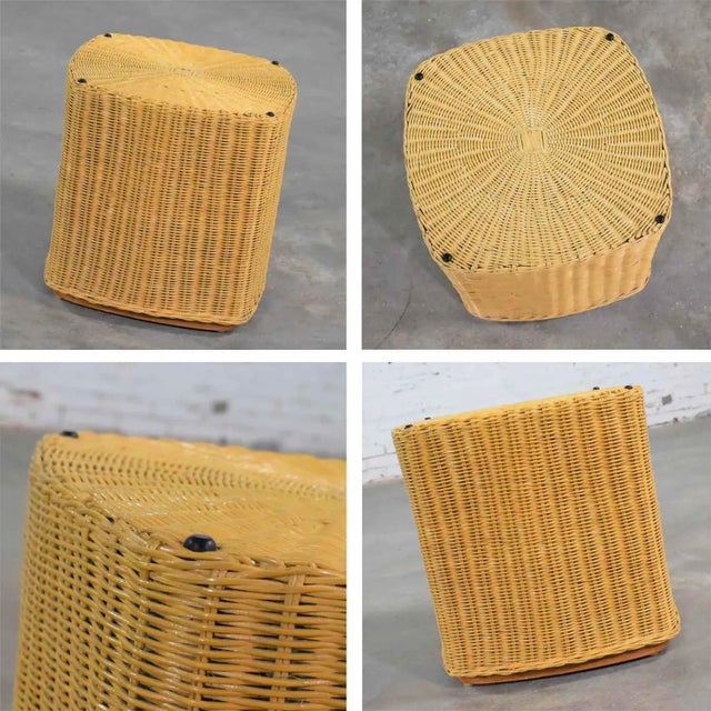 Modern Coastal or Island Style Side Table Rattan Wicker With Thick Glass Top For Sale - Image 11 of 13