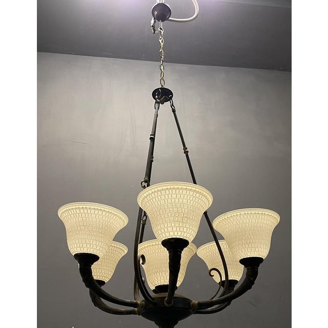 Large Vintage Bronze Murano Glass Chandelier, 1960s For Sale - Image 4 of 13