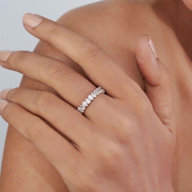 Modern Certified 2.3 Carat Pear Cut Diamond Full Eternity Band Ring Size 4 in 18k White Gold For Sale - Image 3 of 17