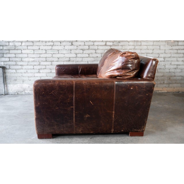 Restoration Hardware Maxwell Distressed Cigar Luxe Leather Sofa For Sale - Image 9 of 12