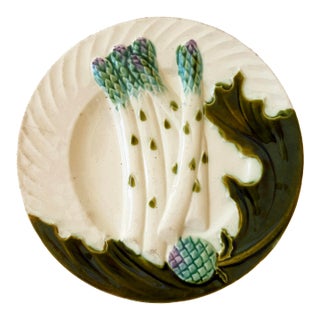 Antique French Salins Majolica Asparagus & Artichoke Plate — C. 1890 For Sale