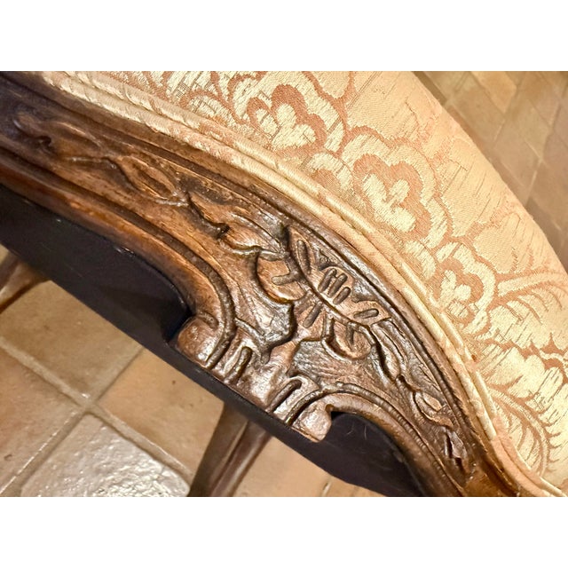 Early 20th Century Antique Louis XV Style Bergère With a Carved Wood Frame, Upholstered Back, Outscrolled Arms & Cabriole Legs For Sale - Image 5 of 12