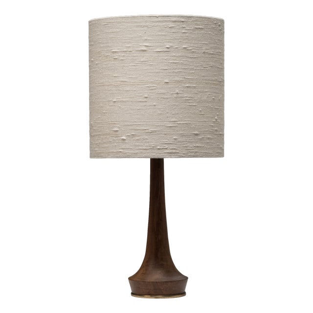 Teak and Brass Table Lamp with Silk Shade, Denmark, 1960s For Sale