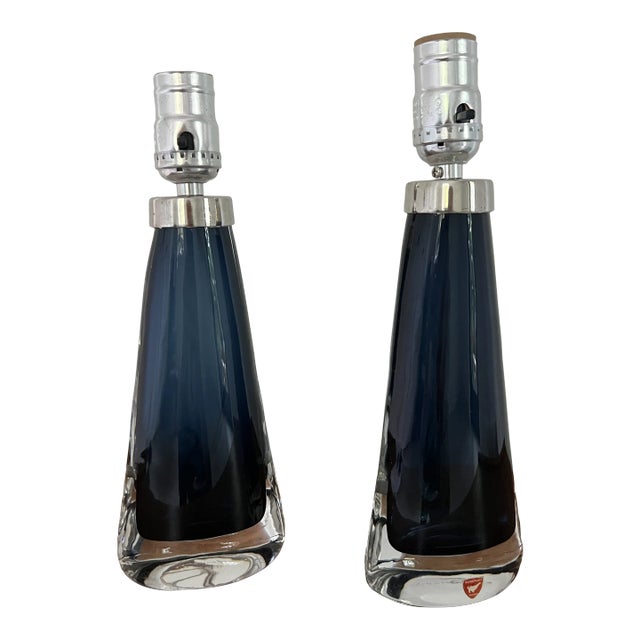 Fagerlund Blue Overlay Table Lamps Model Rd1566 - a Pair For Sale