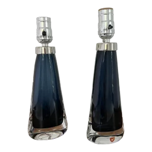 Fagerlund Blue Overlay Table Lamps Model Rd1566 - a Pair