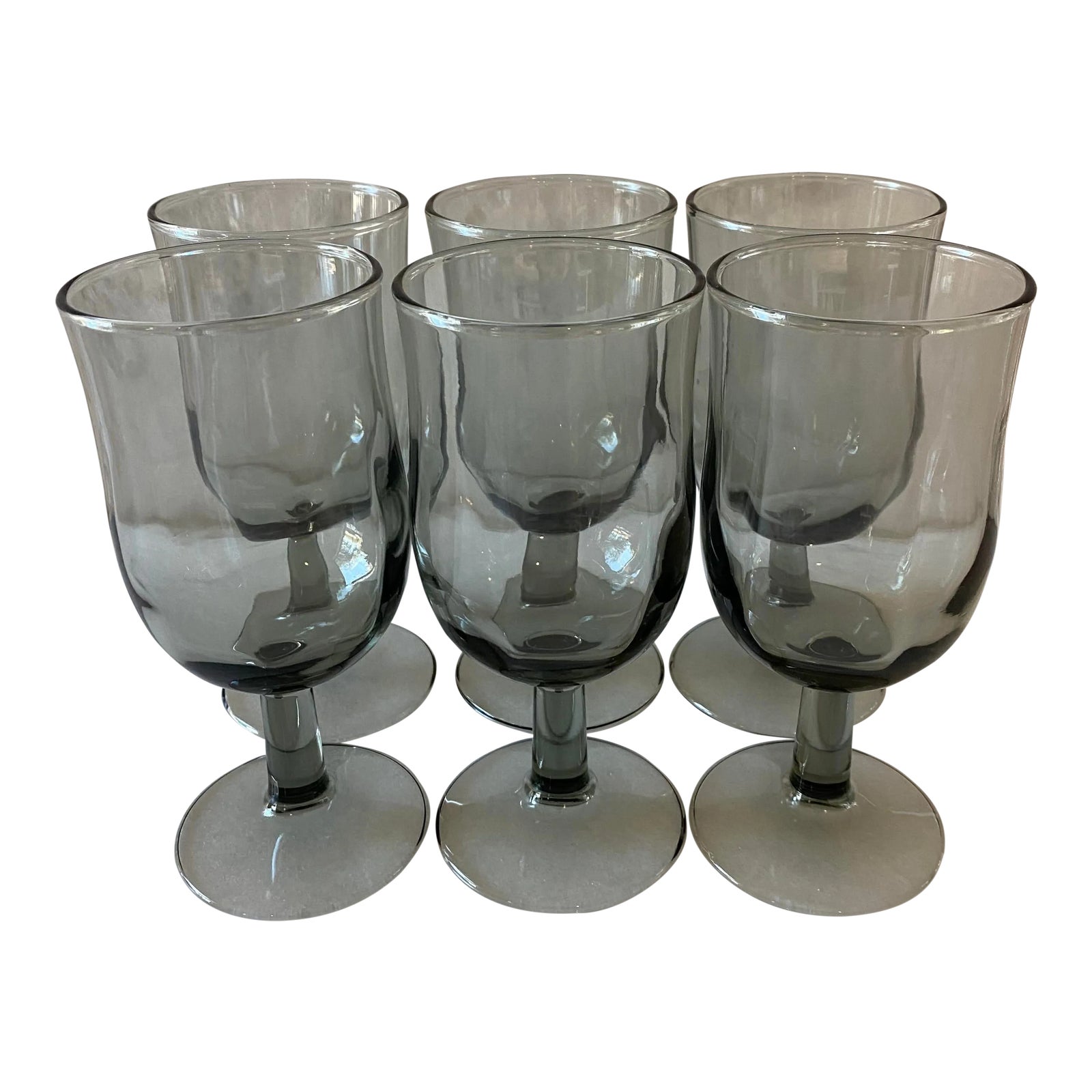 Vintage Mid Century Smoke Gray Water Goblets - Set of 6 | Chairish
